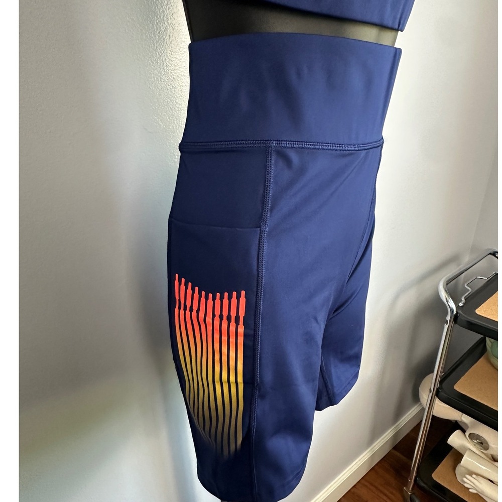 Savage X Fenty Activewear Set Bra High Waist Biker Shorts XL Navy Ombre Stripe - Picture 6 of 8
